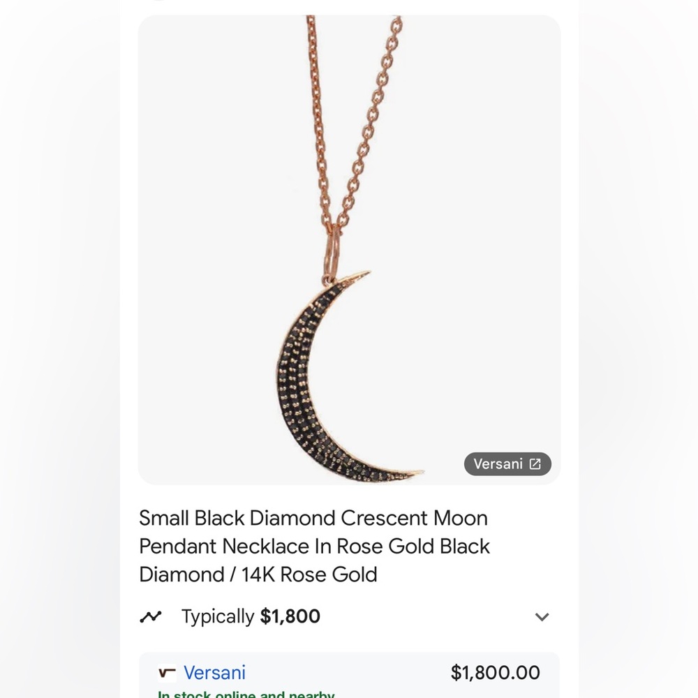 14k rose gold black diamond crescent moon necklace